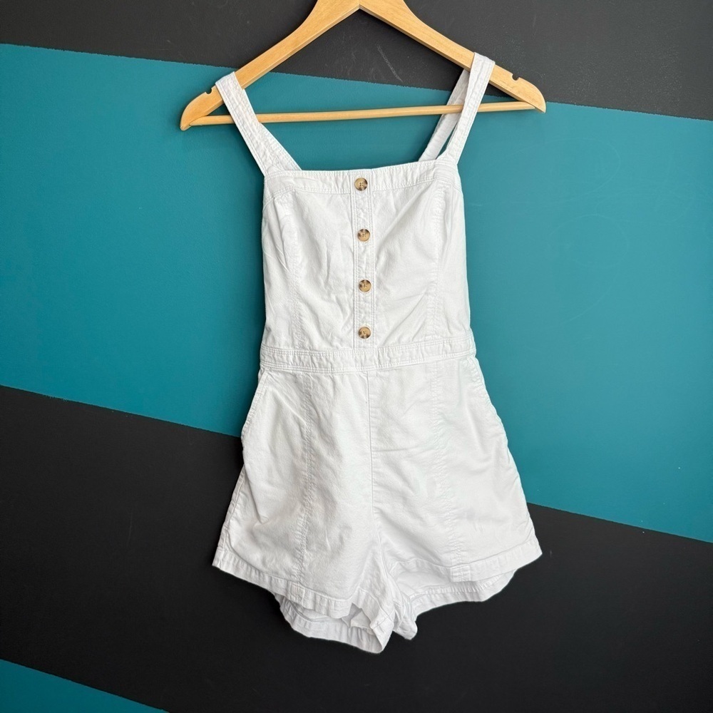 Abercrombie & Fitch White Button-Up Romper